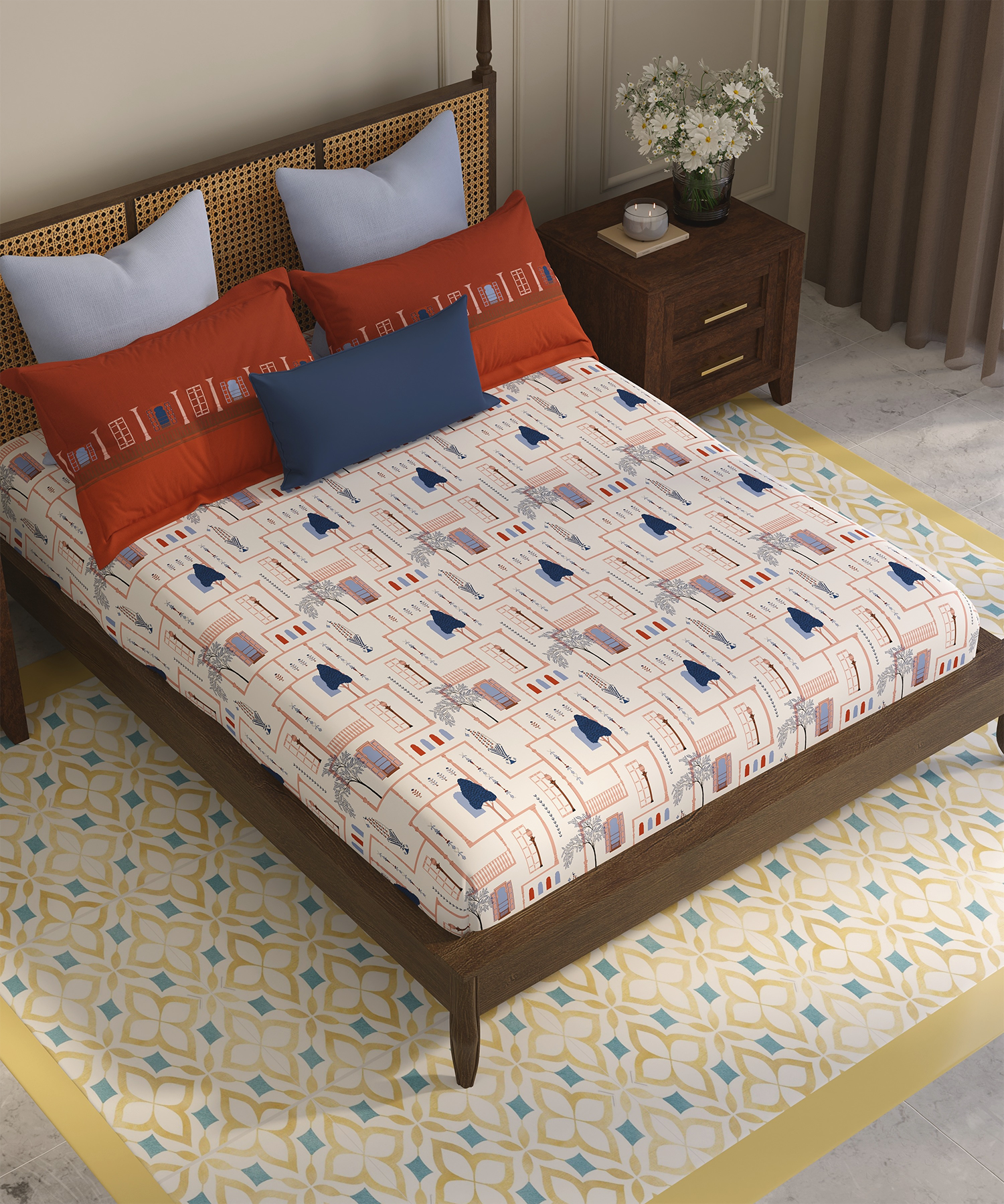 Home Essential Vasant King Bedsheet Gift Set|144 TC Cotton |Siddhi Crimson |2 Pillow Covers