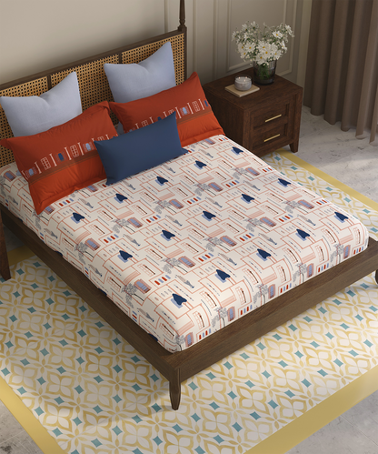 Home Essential Vasant King Bedsheet Gift Set|144 TC Cotton |Siddhi Crimson |2 Pillow Covers