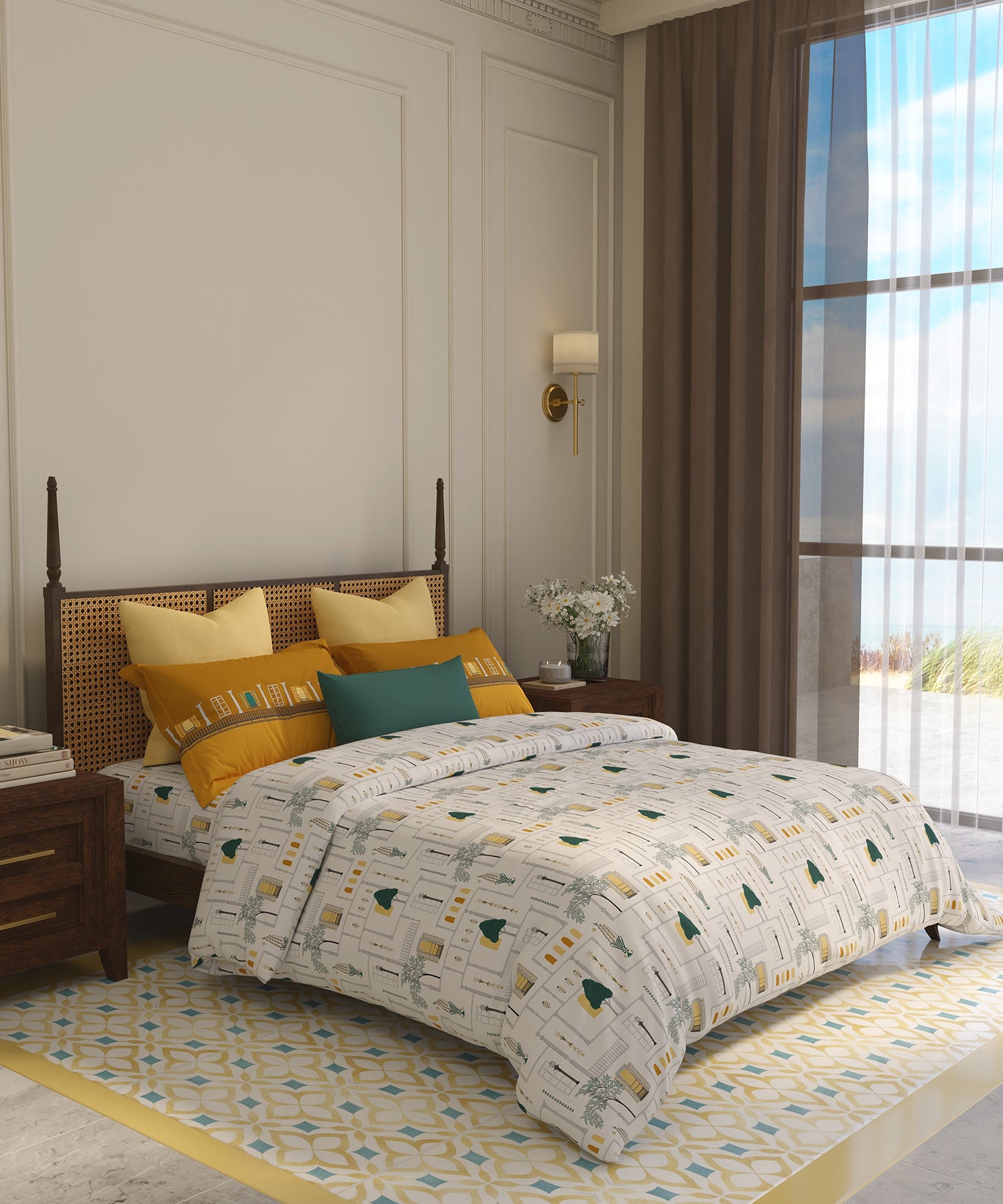 Home Essential Vasant King Bedsheet Gift Set|144 TC Cotton |Siddhi Grey |2 Pillow Covers