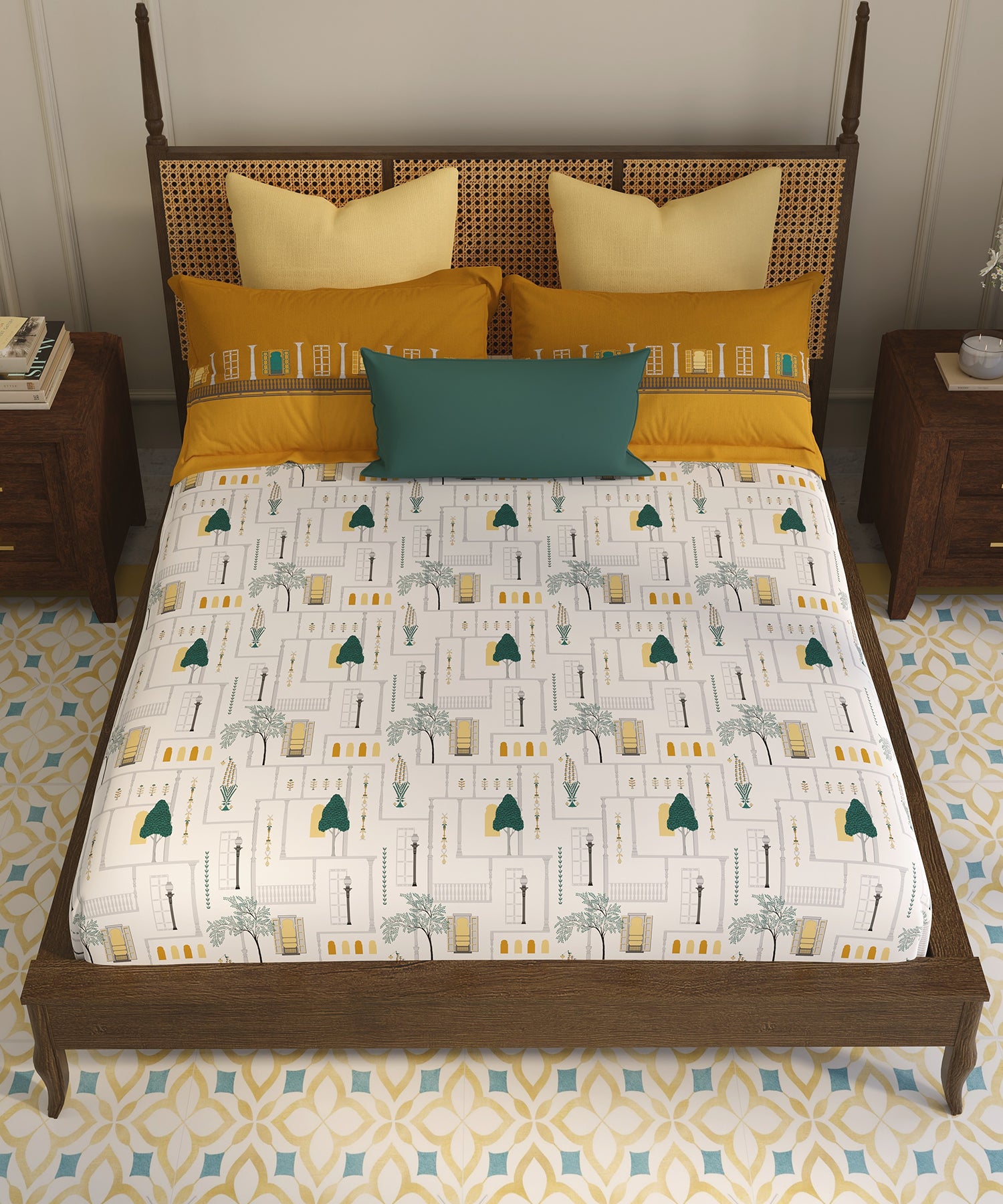 Home Essential Vasant King Bedsheet Gift Set|144 TC Cotton |Siddhi Grey |2 Pillow Covers