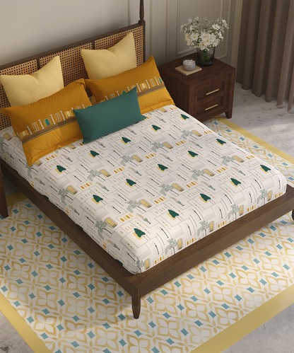 Home Essential Vasant King Bedsheet Gift Set|144 TC Cotton |Siddhi Grey |2 Pillow Covers