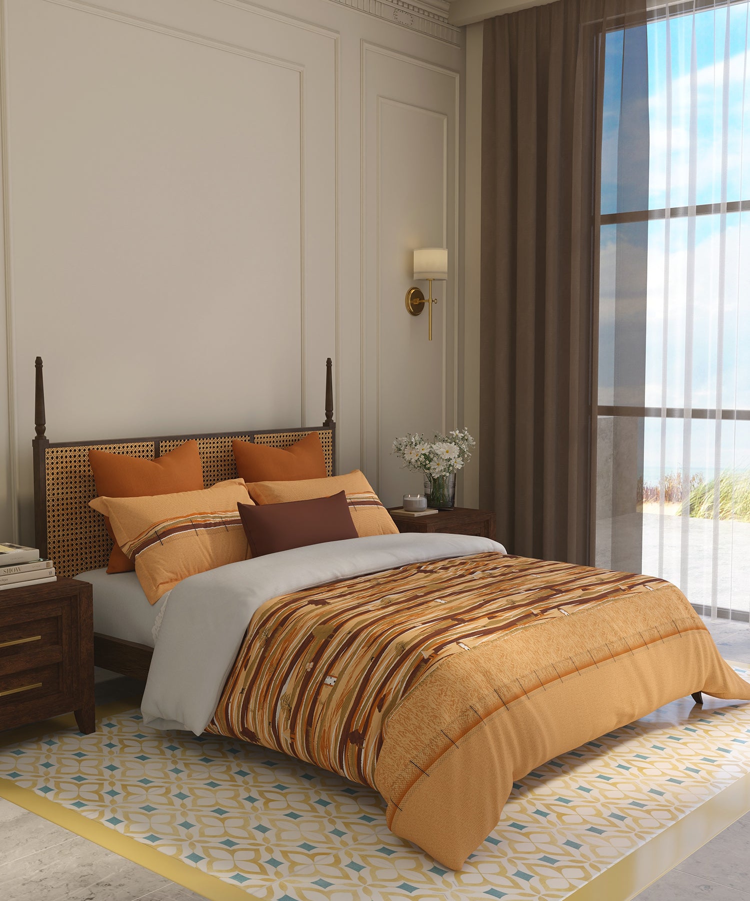 Home Essential Vasant King Bedsheet Gift Set|144 TC Cotton |Upaj Brown |2 Pillow Covers
