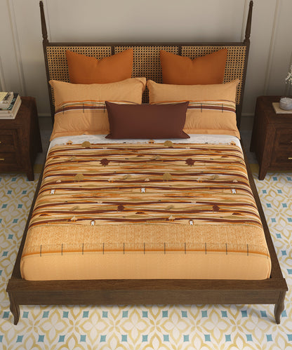 Home Essential Vasant King Bedsheet Gift Set|144 TC Cotton |Upaj Brown |2 Pillow Covers
