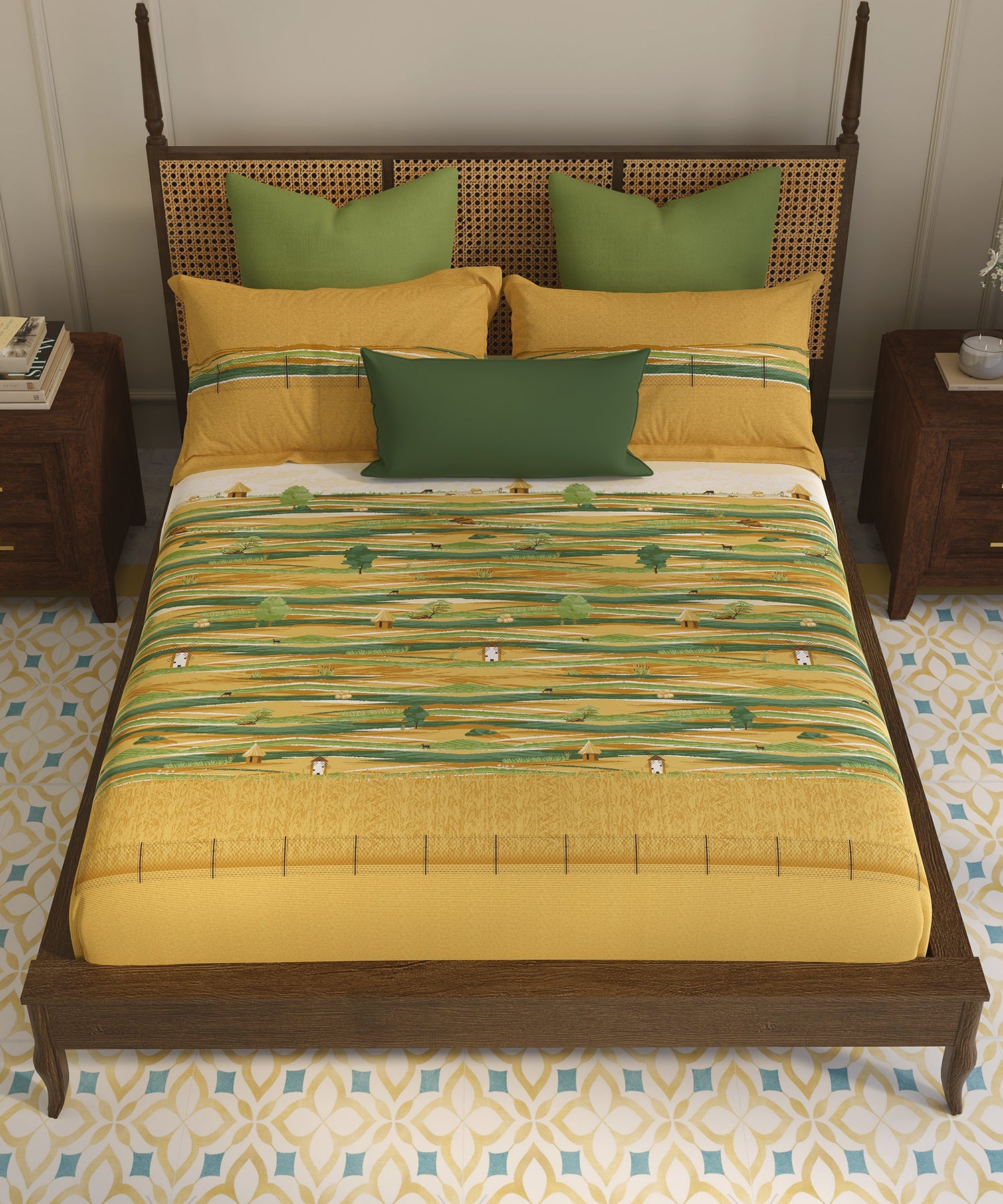 Home Essential Vasant King Bedsheet Gift Set|144 TC Cotton |Upaj Sand |2 Pillow Covers