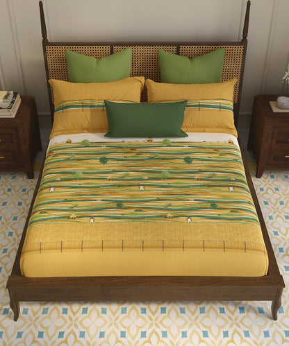 Home Essential Vasant King Bedsheet Gift Set|144 TC Cotton |Upaj Sand |2 Pillow Covers