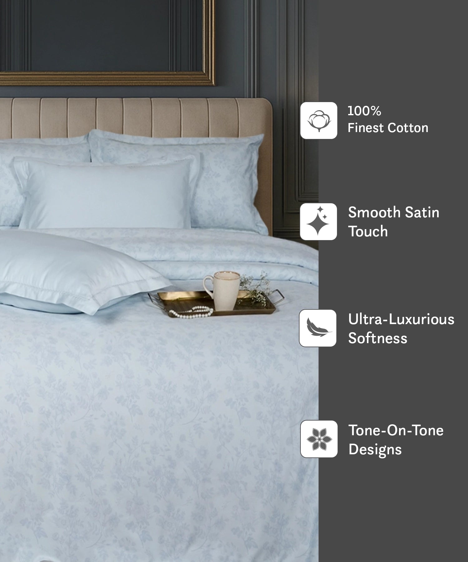 Luxe Home King Bedsheet, Aurelia|600 TC Cotton|4 Pillow Covers