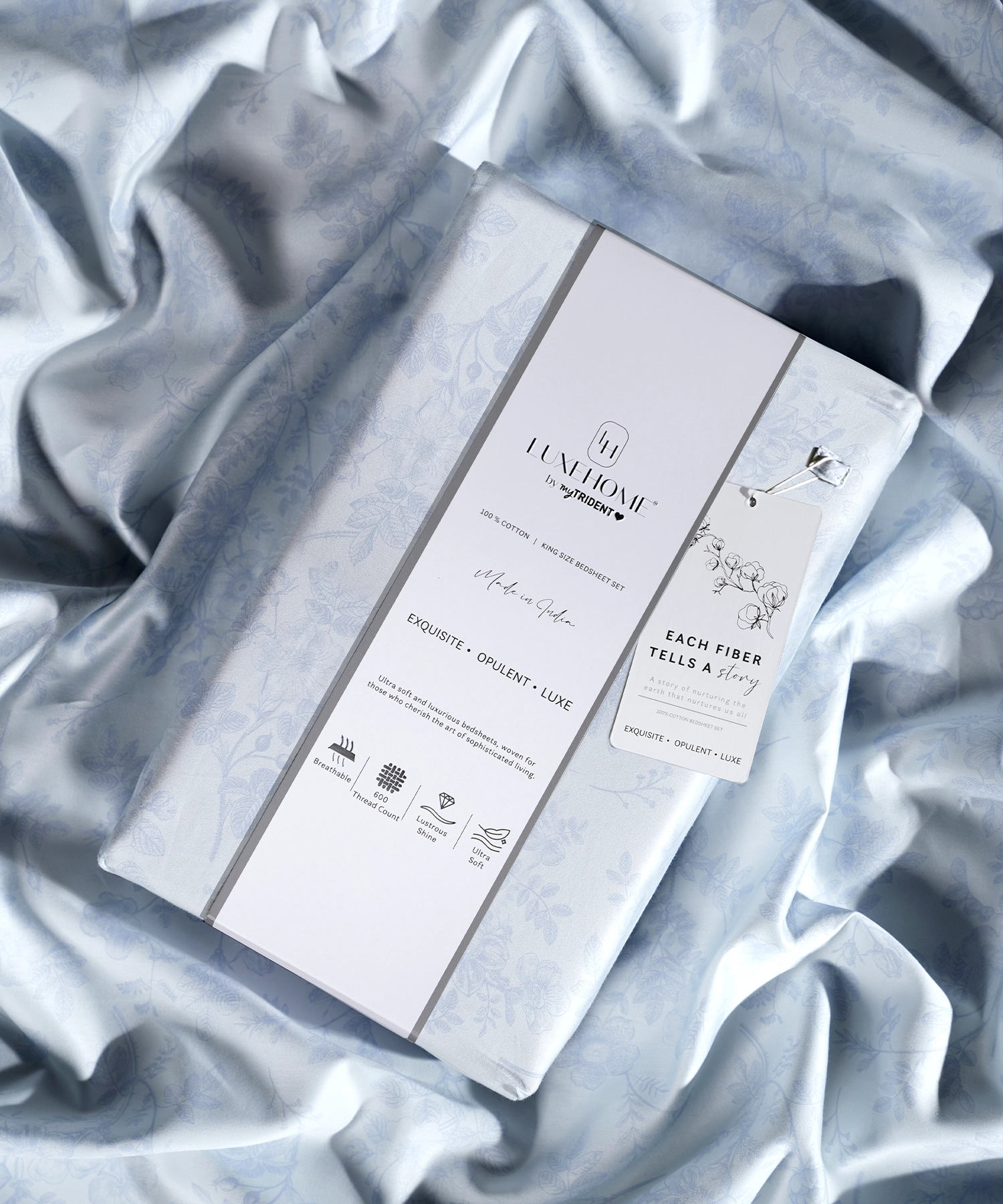 Luxe Home King Bedsheet, Aurelia|600 TC Cotton|4 Pillow Covers