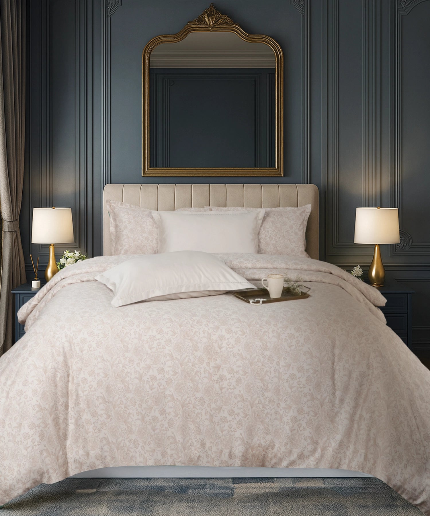 Luxe Home King Bedsheet, Solace|600 TC Cotton|4 Pillow Covers