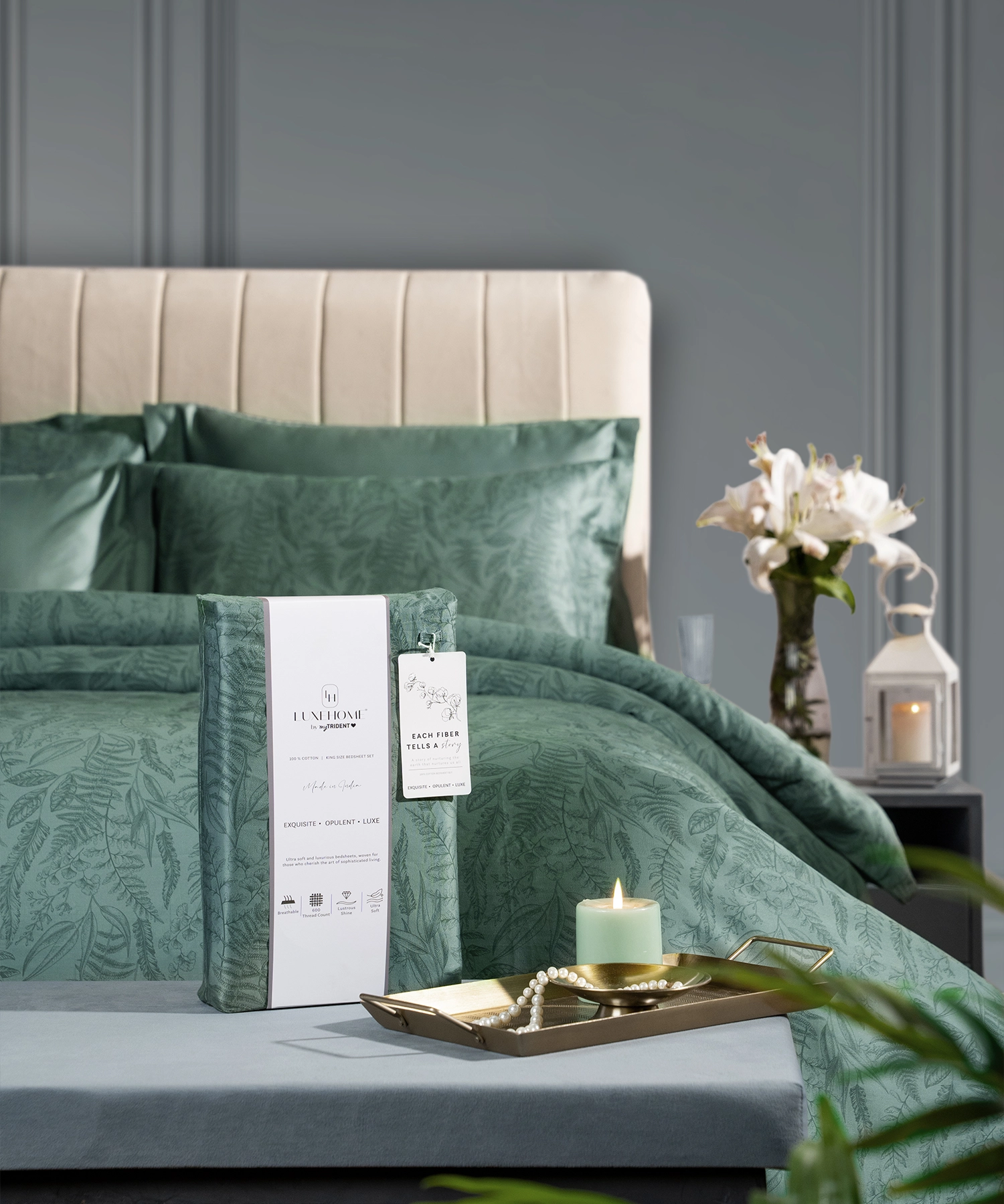 Luxe Home King Bedsheet, Noire|600 TC Cotton|4 Pillow Covers