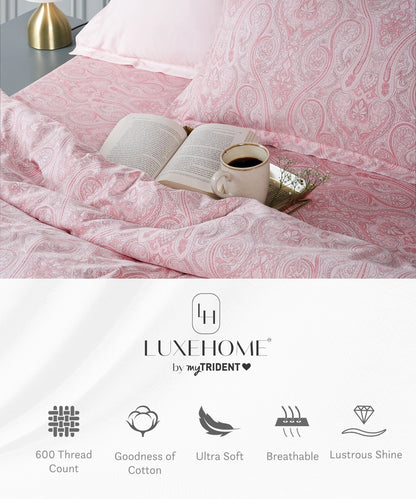 Luxe Home King Bedsheet, Majesty|600 TC Cotton|4 Pillow Covers