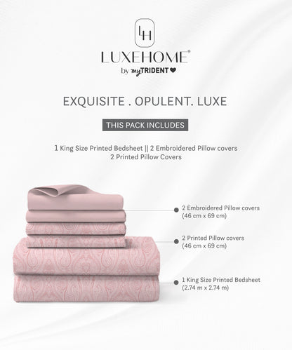 Luxe Home King Bedsheet, Majesty|600 TC Cotton|4 Pillow Covers