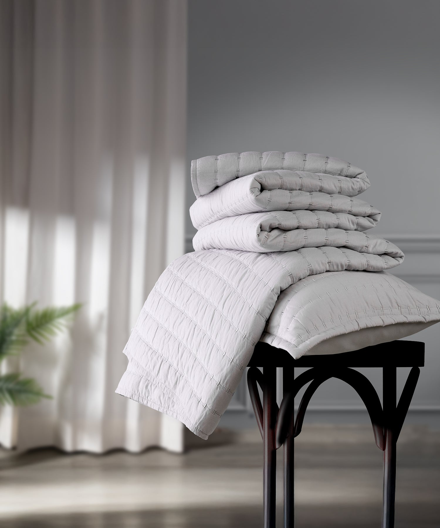 Nectarsoft Italian Retreat King Bedcover Set, S Grey|90 GSM Cotton|3 Pc Set