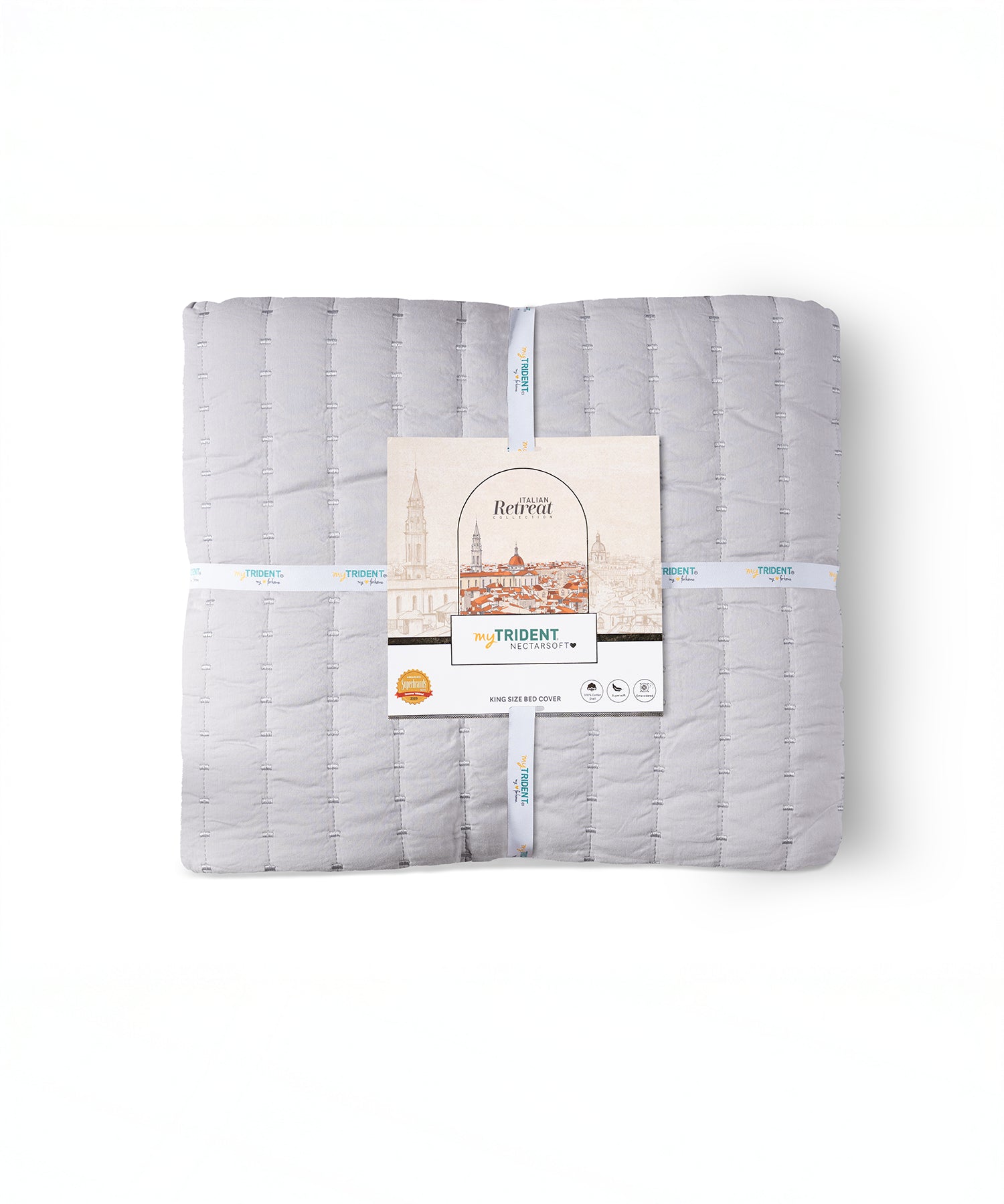 Nectarsoft Italian Retreat King Bedcover Set, S Grey|90 GSM Cotton|3 Pc Set