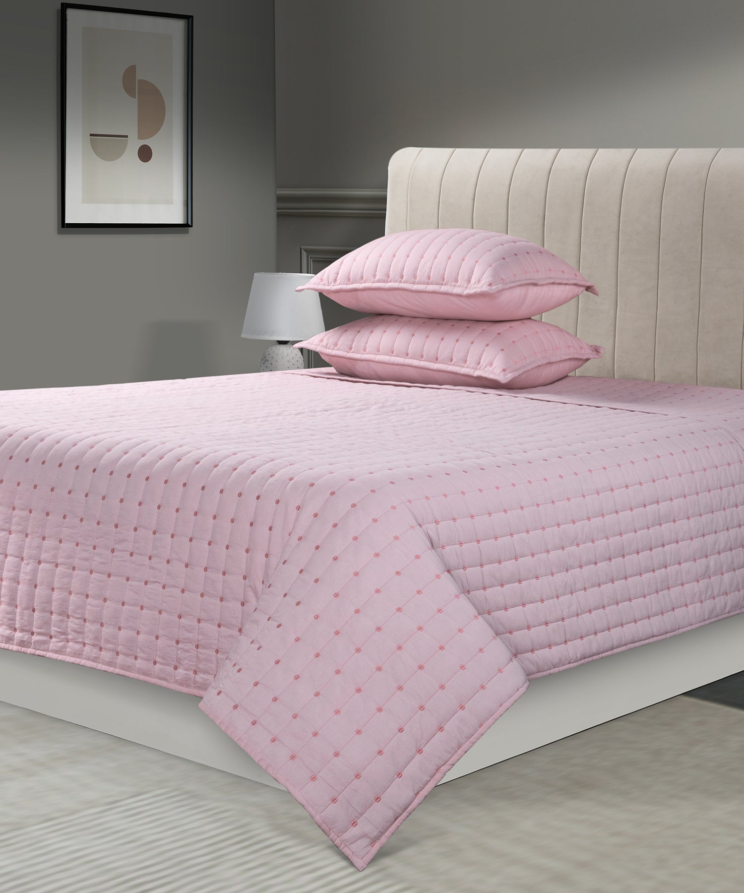Nectarsoft Italian Retreat King Bedcover Set, Blush|90 GSM Cotton|3 Pc Set