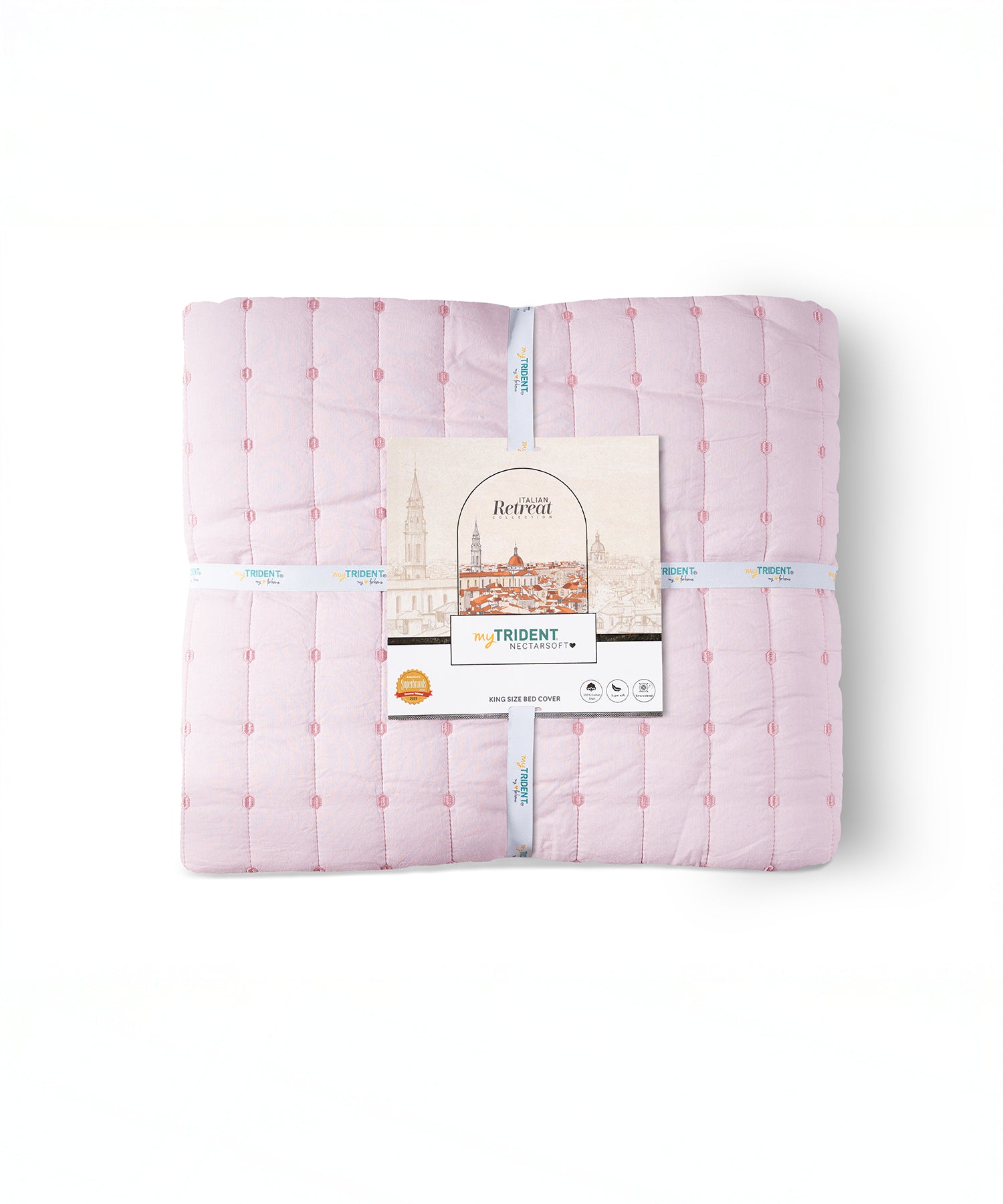 Nectarsoft Italian Retreat King Bedcover Set, Blush|90 GSM Cotton|3 Pc Set