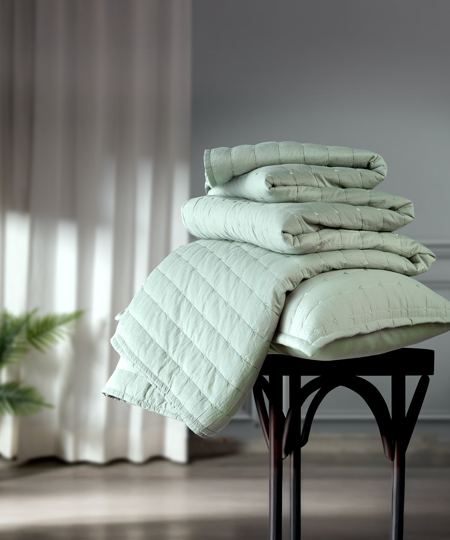 Nectarsoft Italian Retreat King Bedcover Set, Sage|90 GSM Cotton|3 Pc Set