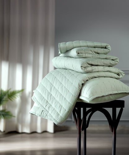 Nectarsoft Italian Retreat King Bedcover Set, Sage|90 GSM Cotton|3 Pc Set