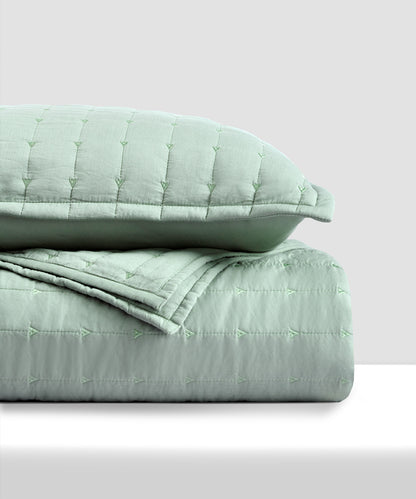Nectarsoft Italian Retreat King Bedcover Set, Sage|90 GSM Cotton|3 Pc Set