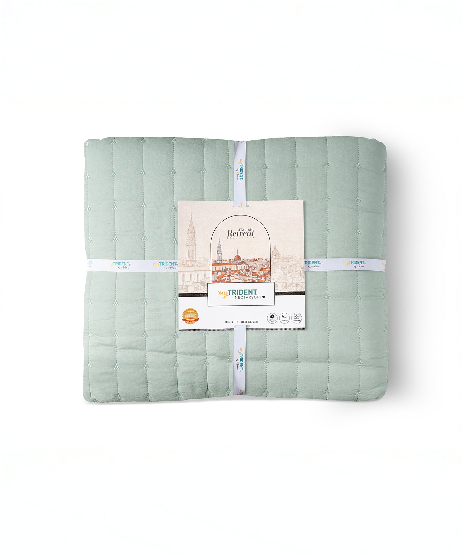 Nectarsoft Italian Retreat King Bedcover Set, Sage|90 GSM Cotton|3 Pc Set