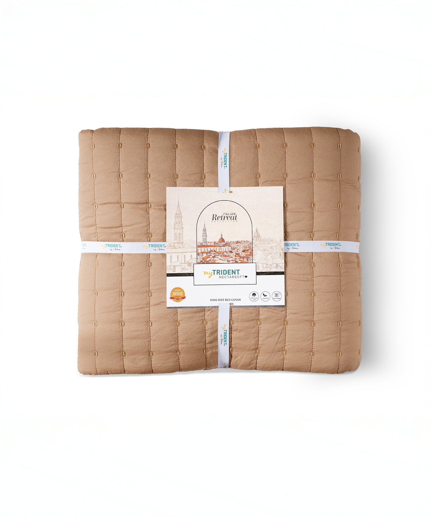 Nectarsoft Italian Retreat King Bedcover Set, Mocha|90 GSM Cotton|3 Pc Set