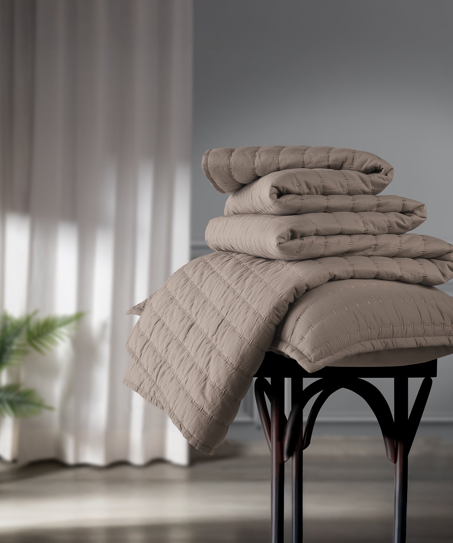 Nectarsoft Italian Retreat King Bedcover Set, Khaki|90 GSM Cotton|3 Pc Set