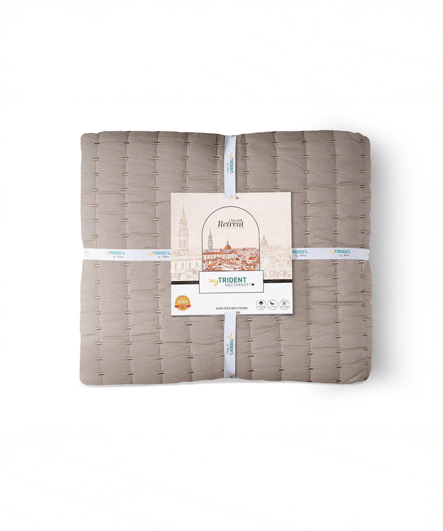 Nectarsoft Italian Retreat King Bedcover Set, Khaki|90 GSM Cotton|3 Pc Set