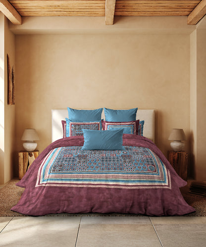 Classic Threads of India King Bedsheet Set, Ajrakh| 210 TC Cotton| 4 Pillow Covers