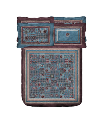 Classic Threads of India King Bedsheet Set, Ajrakh| 210 TC Cotton| 4 Pillow Covers