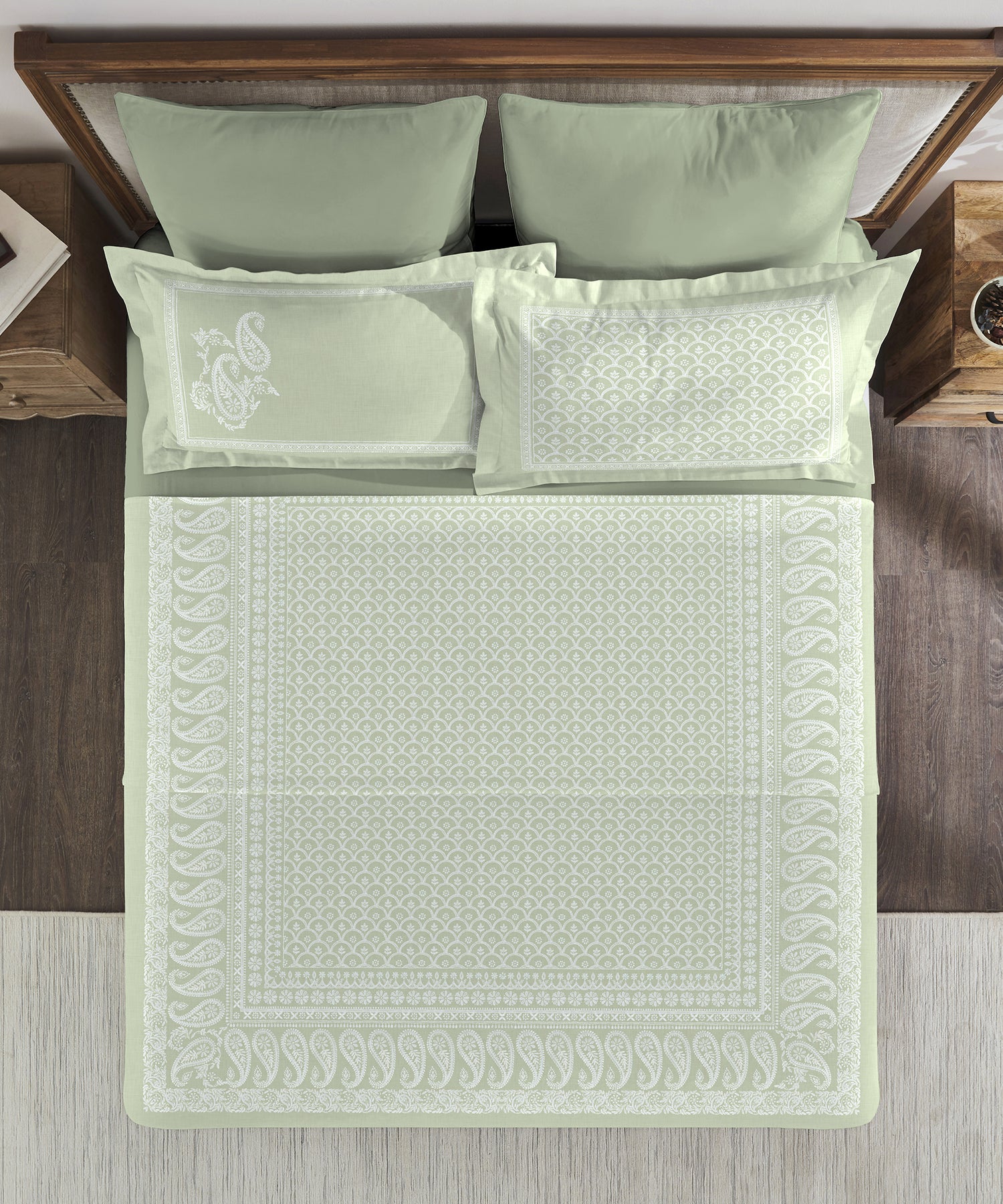 Classic Threads of India King Bedsheet Set, Chikankari | 210 TC Cotton| 4 Pillow Covers