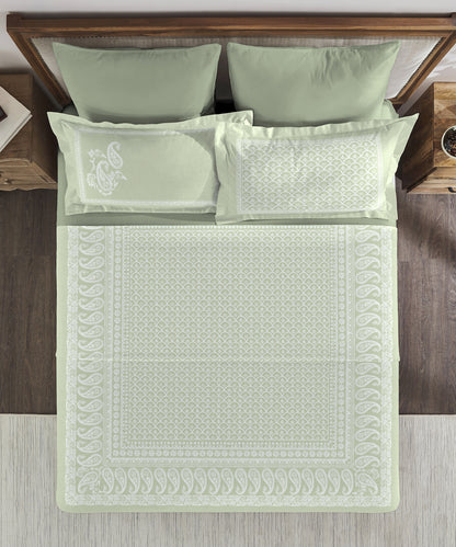 Classic Threads of India King Bedsheet Set, Chikankari | 210 TC Cotton| 4 Pillow Covers