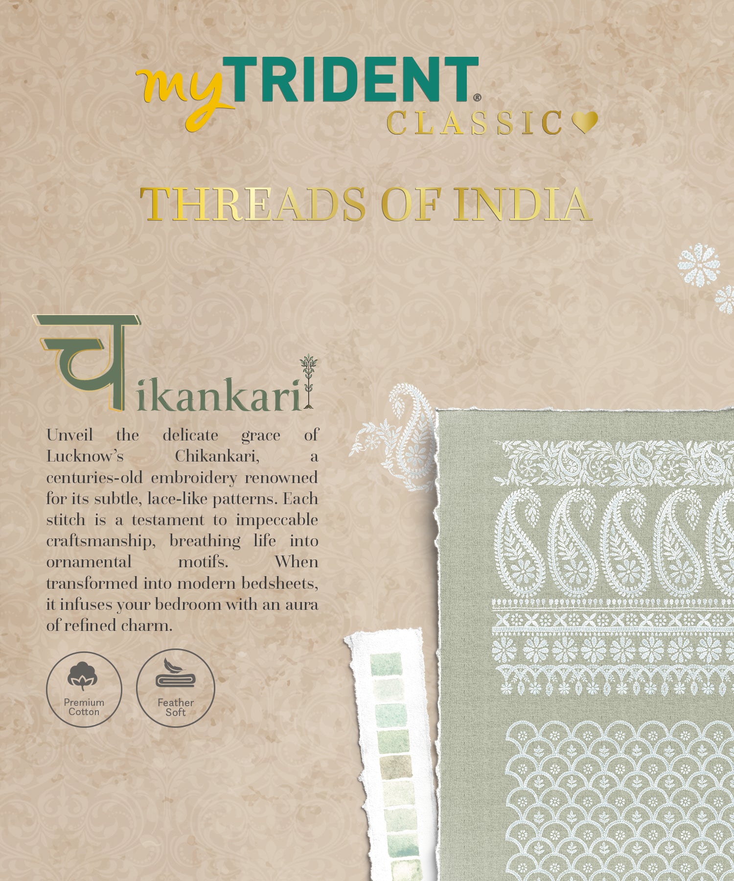 Classic Threads of India King Bedsheet Set, Chikankari | 210 TC Cotton| 4 Pillow Covers