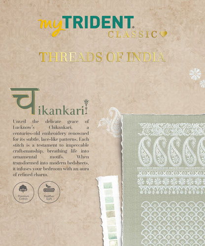 Classic Threads of India King Bedsheet Set, Chikankari | 210 TC Cotton| 4 Pillow Covers