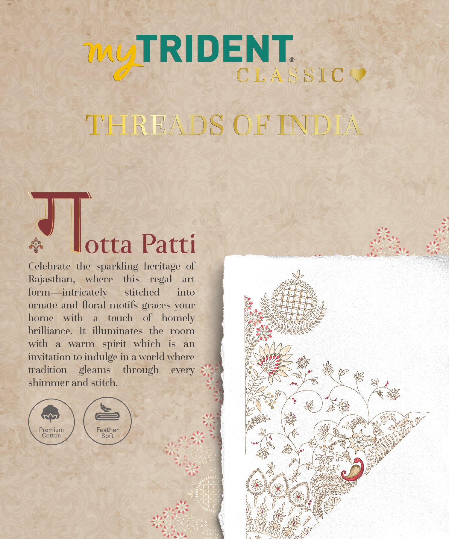 Classic Threads of India King Bedsheet Set, Gota Patti| 210 TC Cotton| 4 Pillow Covers