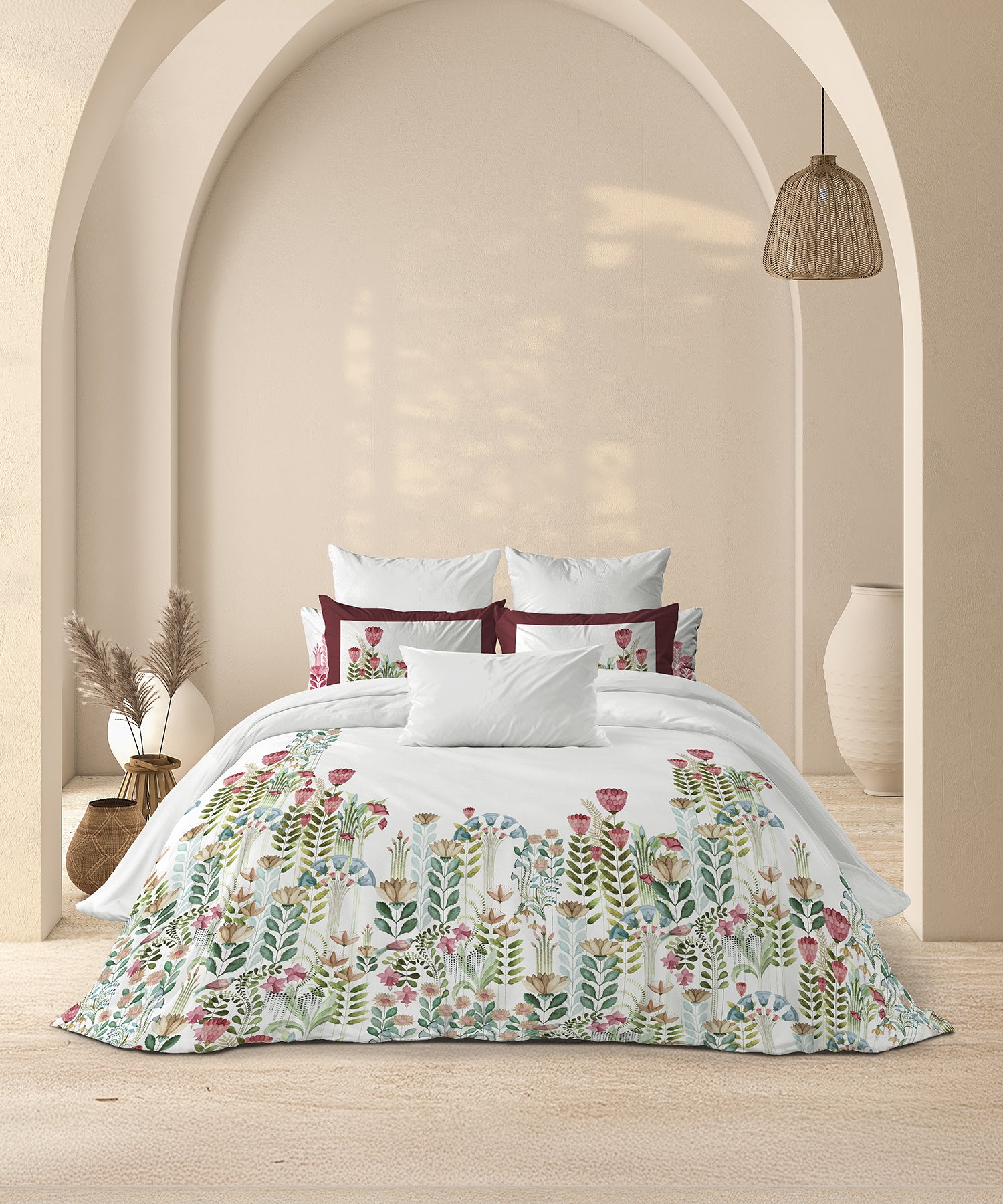 Classic Threads of India King Bedsheet Set, Kantha| 210 TC Cotton| 4 Pillow Covers