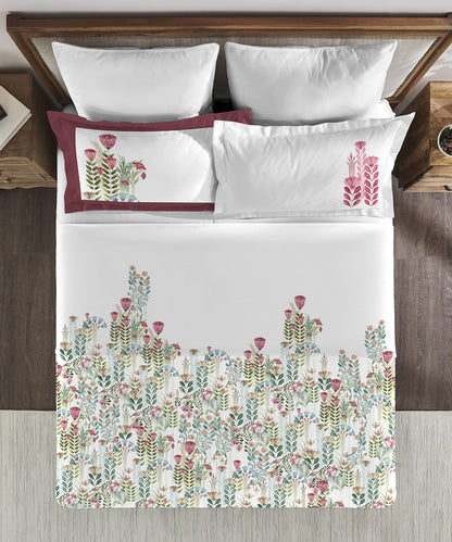 Classic Threads of India King Bedsheet Set, Kantha| 210 TC Cotton| 4 Pillow Covers