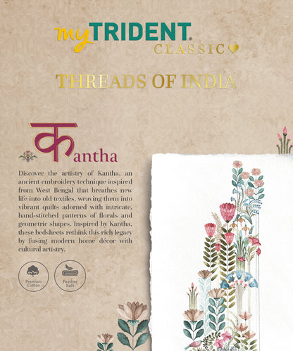 Classic Threads of India King Bedsheet Set, Kantha| 210 TC Cotton| 4 Pillow Covers