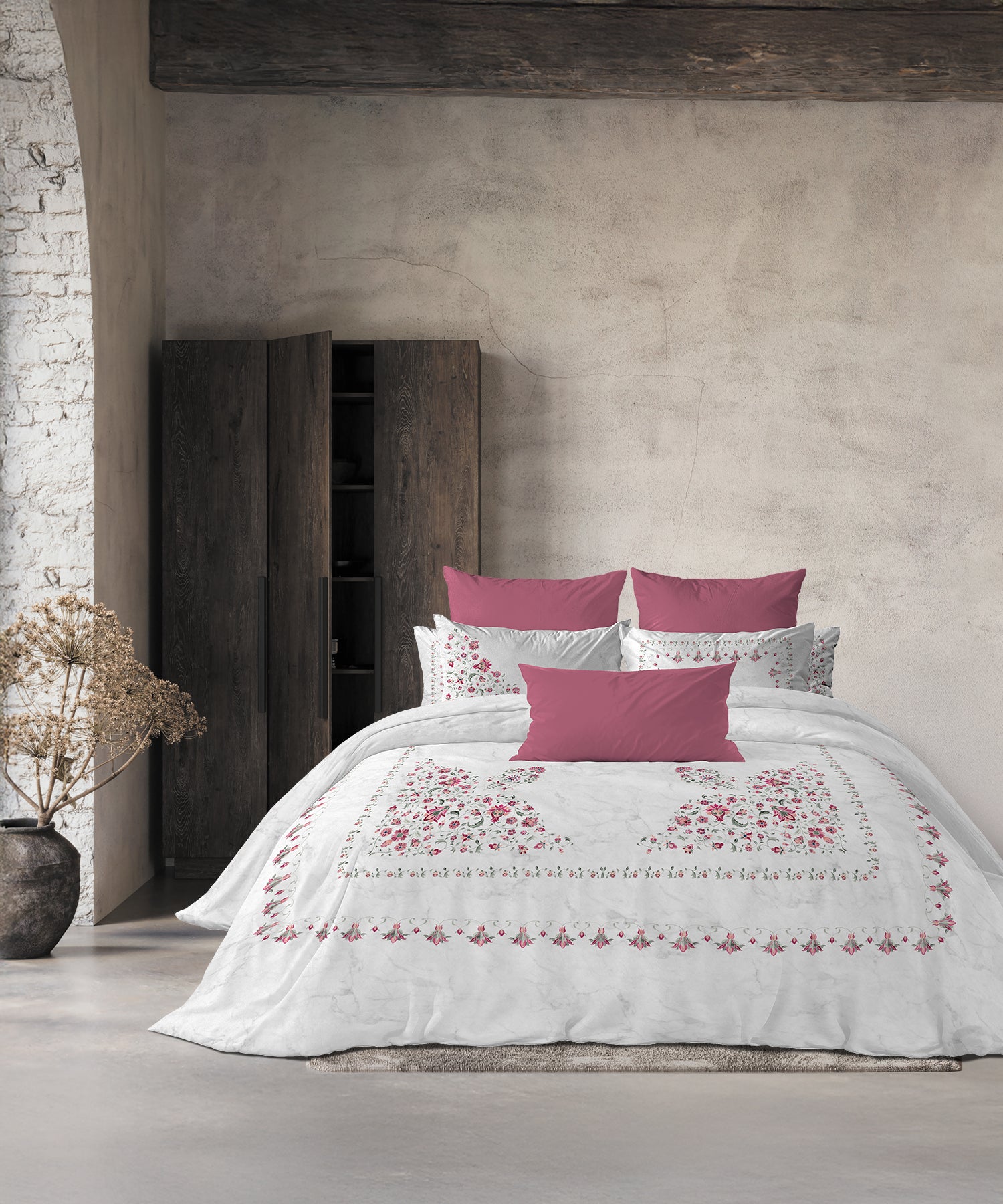 Classic Threads of India King Bedsheet Set, Marble Inlay| 210 TC Cotton| 4 Pillow Covers
