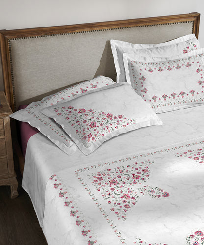 Classic Threads of India King Bedsheet Set, Marble Inlay| 210 TC Cotton| 4 Pillow Covers
