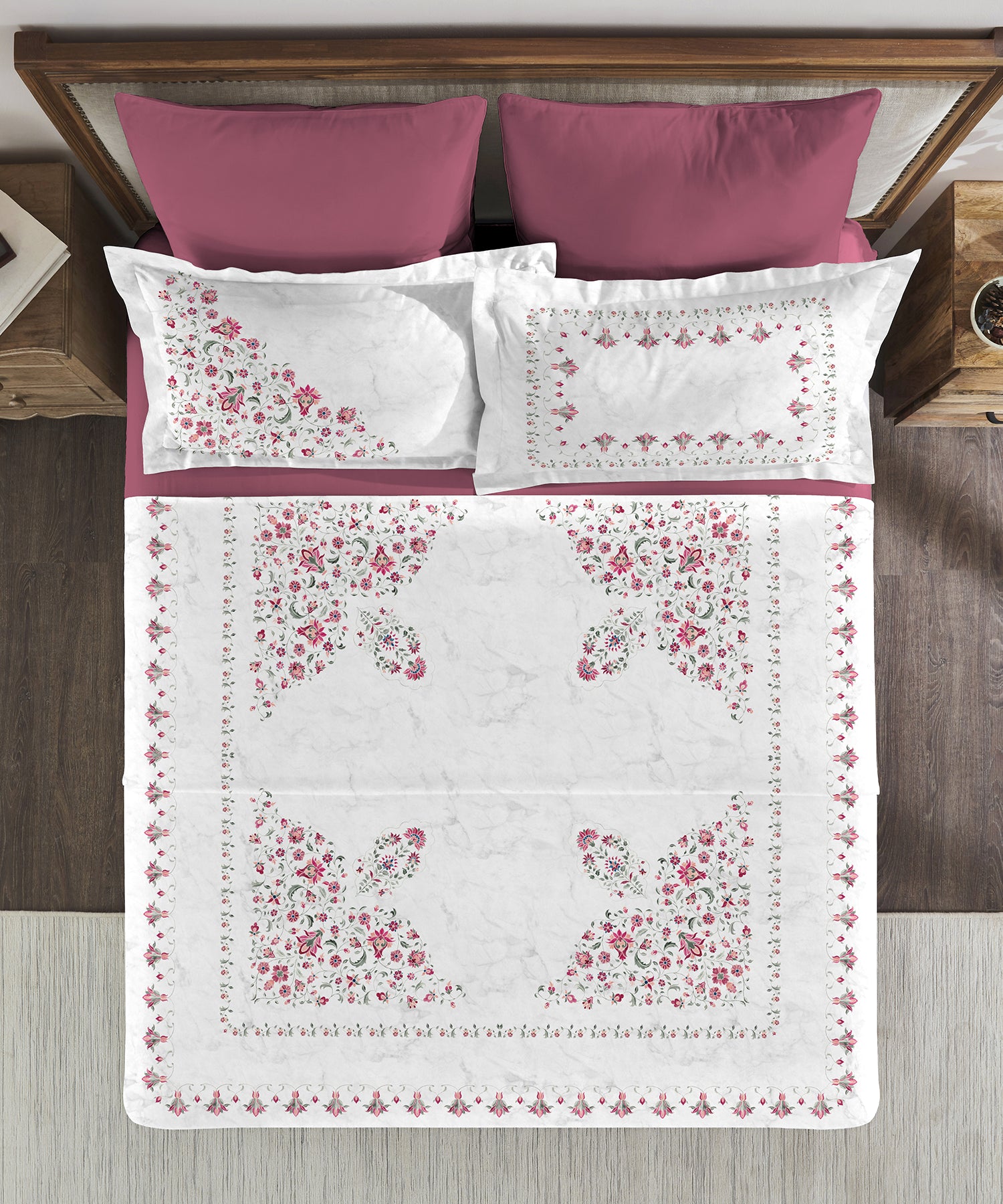 Classic Threads of India King Bedsheet Set, Marble Inlay| 210 TC Cotton| 4 Pillow Covers