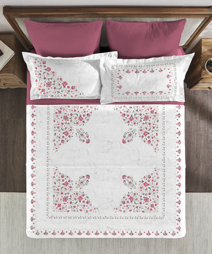 Classic Threads of India King Bedsheet Set, Marble Inlay| 210 TC Cotton| 4 Pillow Covers