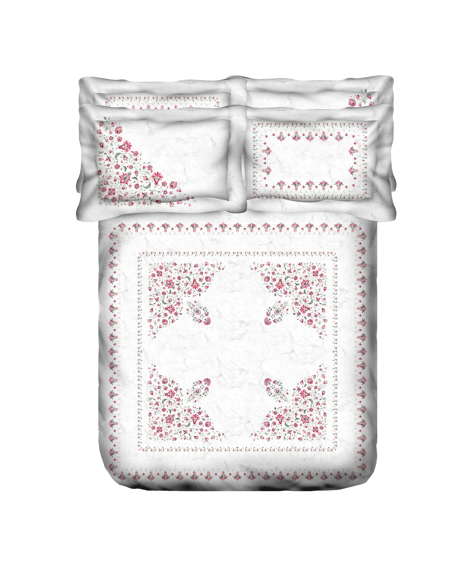 Classic Threads of India King Bedsheet Set, Marble Inlay| 210 TC Cotton| 4 Pillow Covers