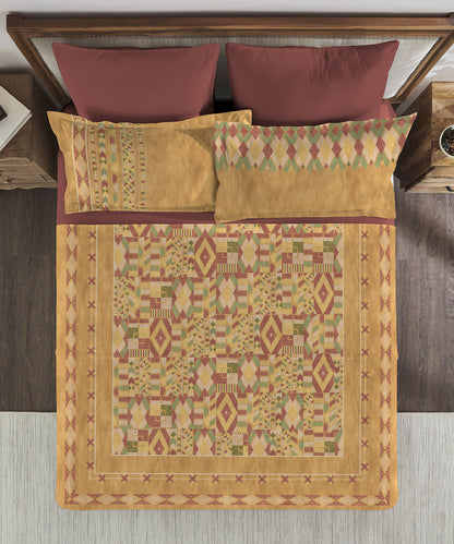 Classic Threads of India King Bedsheet Set, Phulkari| 210 TC Cotton| 4 Pillow Covers