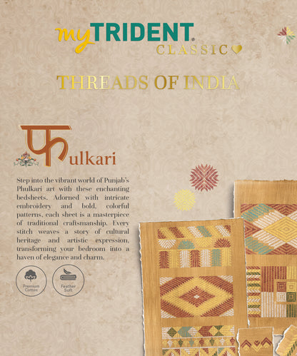 Classic Threads of India King Bedsheet Set, Phulkari| 210 TC Cotton| 4 Pillow Covers