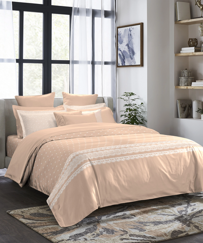 Indulgence Symphony of Threads Bedsheet Gift Set, Almond Peach| 300 TC Kasturi Cotton|4 Pillow Covers