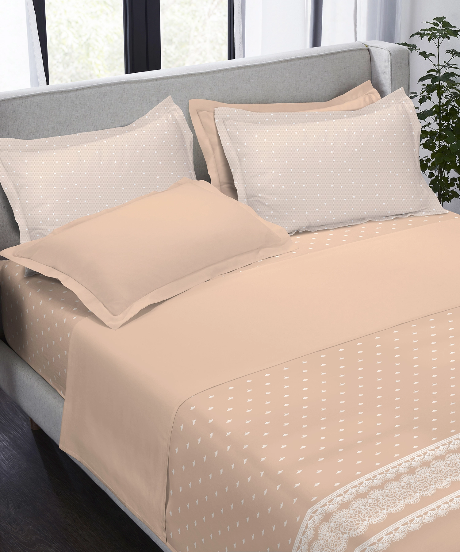 Indulgence Symphony of Threads Bedsheet Gift Set, Almond Peach| 300 TC Kasturi Cotton|4 Pillow Covers