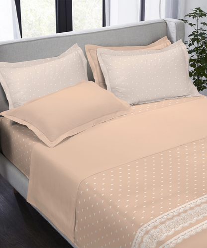 Indulgence Symphony of Threads Bedsheet Gift Set, Almond Peach| 300 TC Kasturi Cotton|4 Pillow Covers