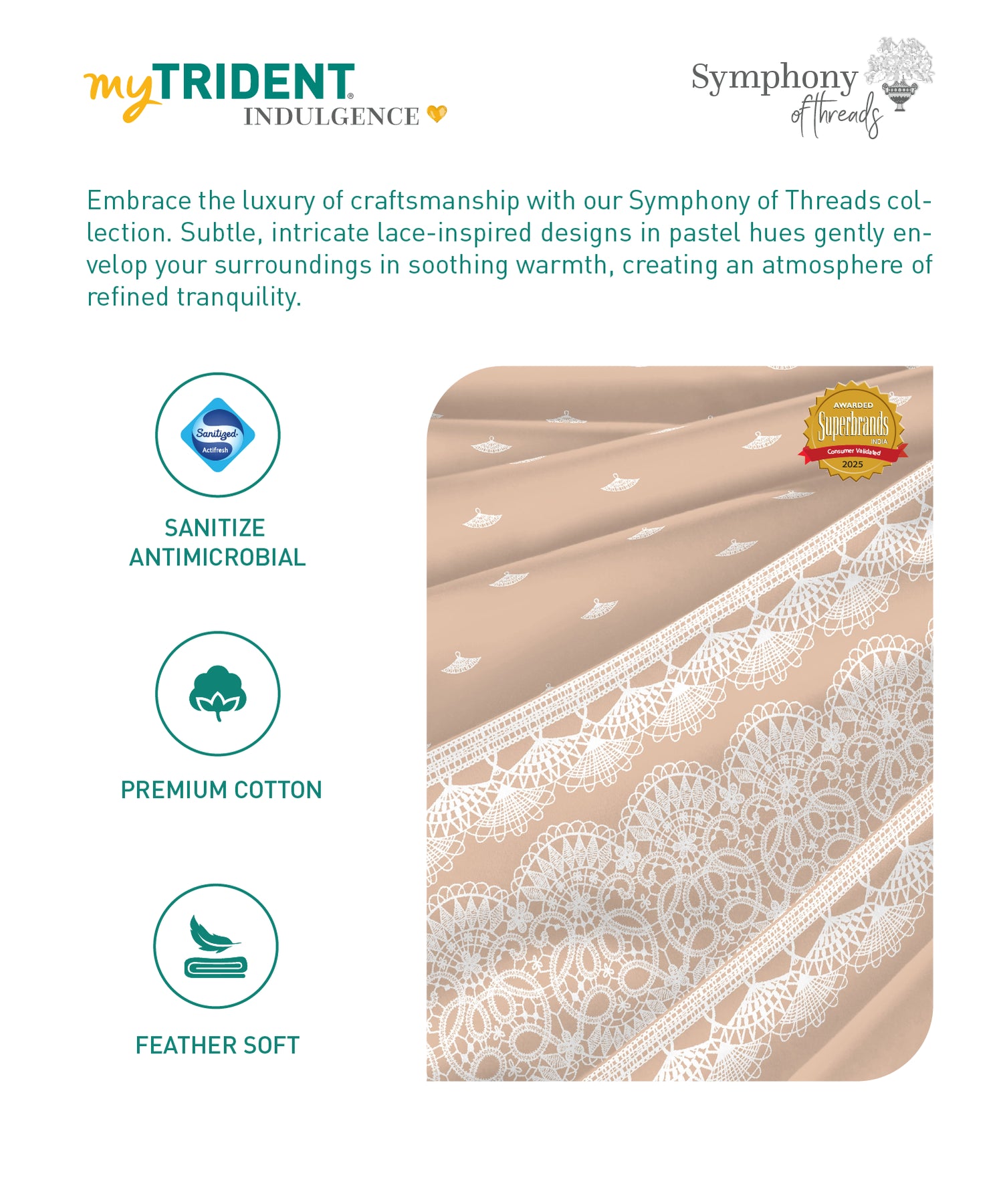 Indulgence Symphony of Threads Bedsheet Gift Set, Almond Peach| 300 TC Kasturi Cotton|4 Pillow Covers