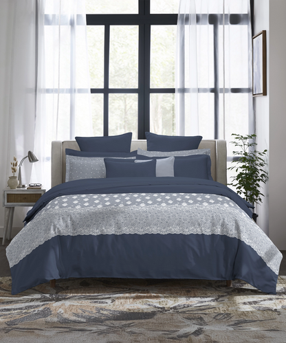 Indulgence Symphony of Threads Bedsheet Gift Set, Blueberry| 300 TC Kasturi Cotton|4 Pillow Covers