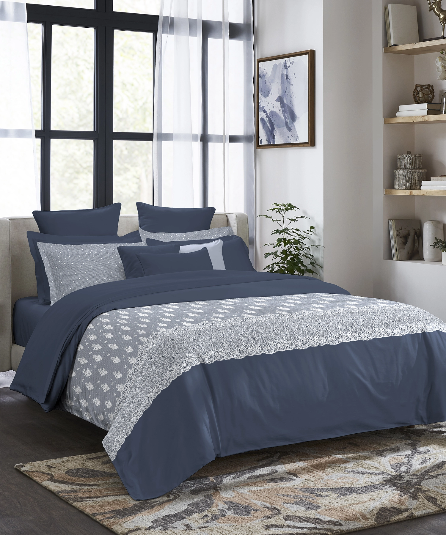 Indulgence Symphony of Threads Bedsheet Gift Set, Blueberry| 300 TC Kasturi Cotton|4 Pillow Covers