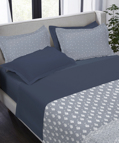 Indulgence Symphony of Threads Bedsheet Gift Set, Blueberry| 300 TC Kasturi Cotton|4 Pillow Covers